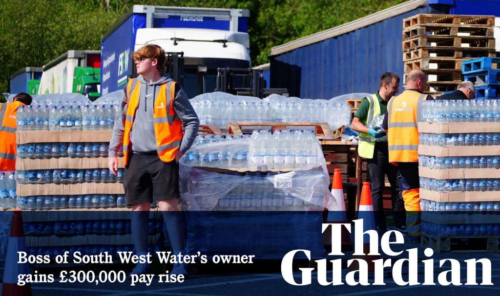 Picture of bottled water being distributed